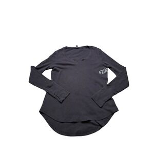 Fox Racing Womens Black Waffle Knit Thermal Long Sleeve Top Thumbholes Size L